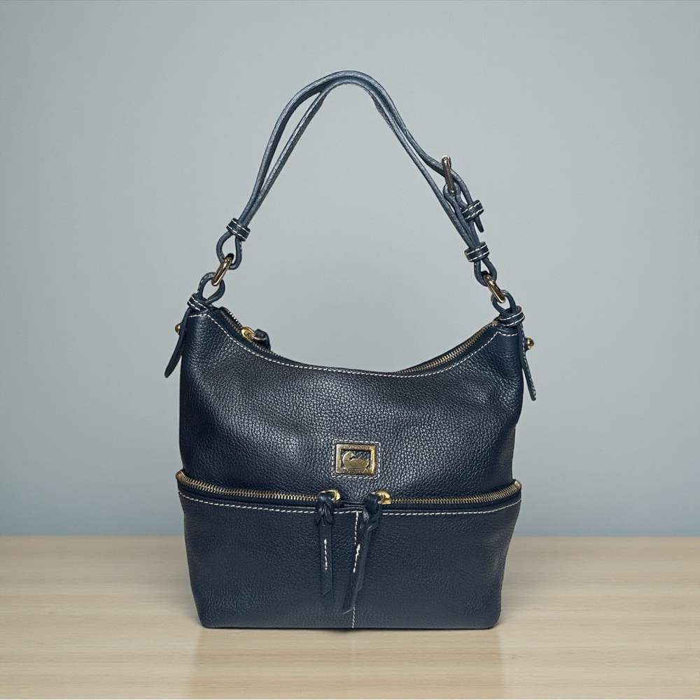 Dooney & Bourke Pebble Grain Navy Zip Top Hobo Bag Pink Interior Discontinued